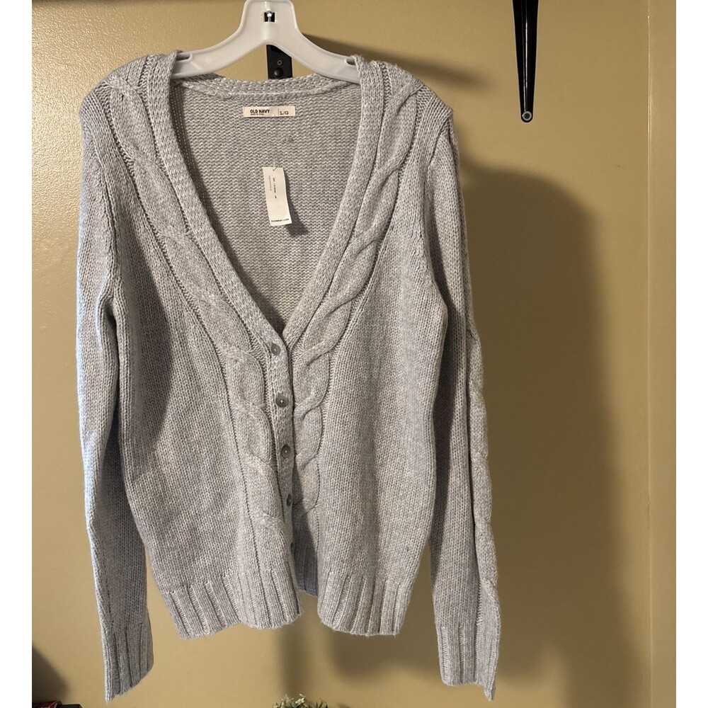 Old Navy Womens Cable Knit L/S Gray Button up Sweater Size Large NWT Chest 39"